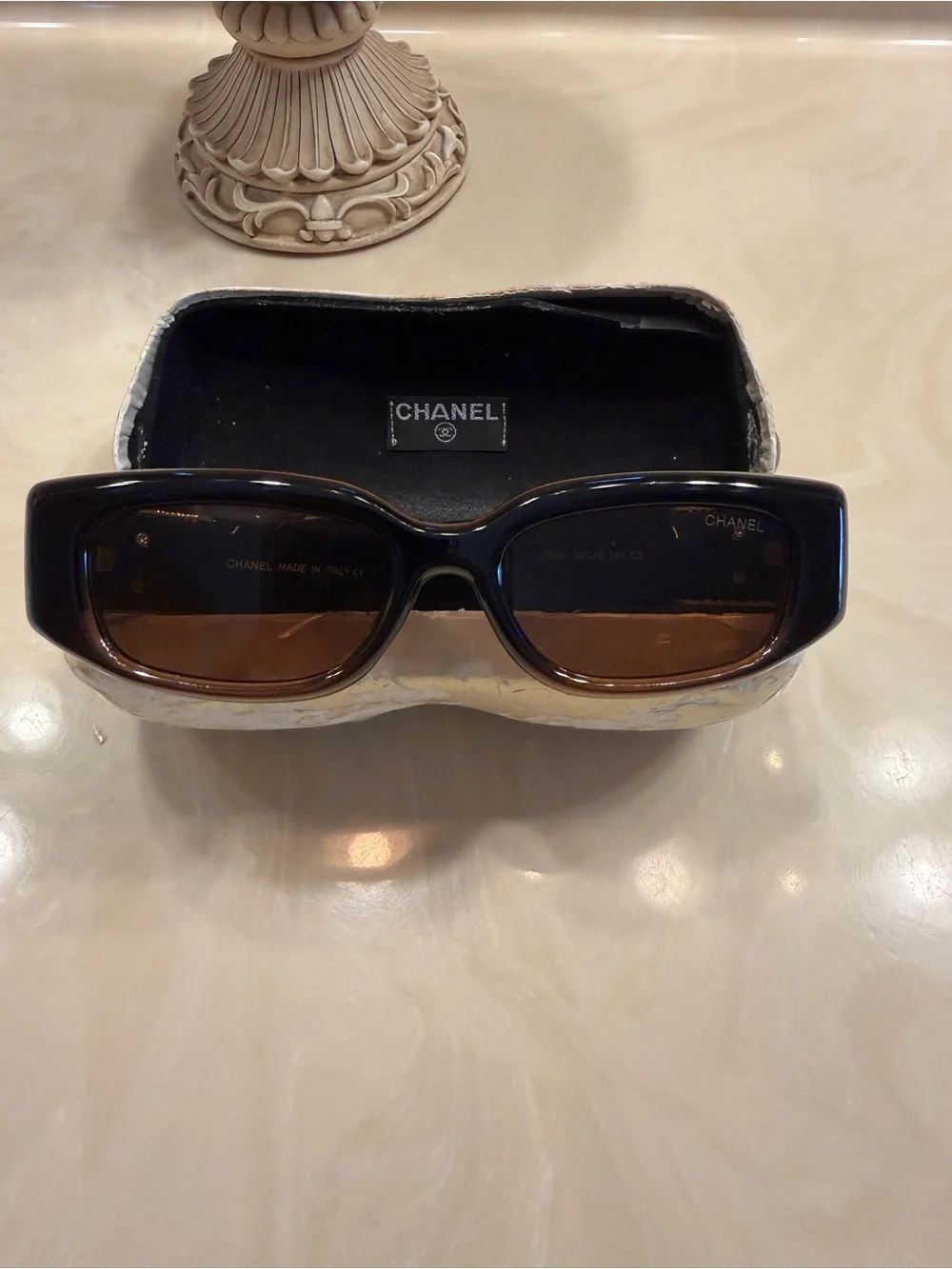 CHANEL Brown Rectangular Women's Sunglasses